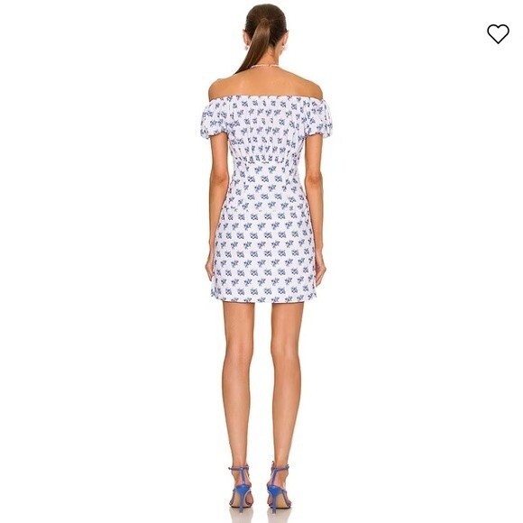 NWOT CAROLINE CONSTAS | White Blue Calla Mini Dress Smocked L - Picture 2 of 7